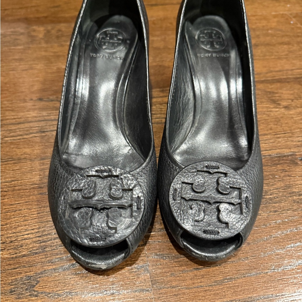 Tory Burch Black Peep-Toe Heels